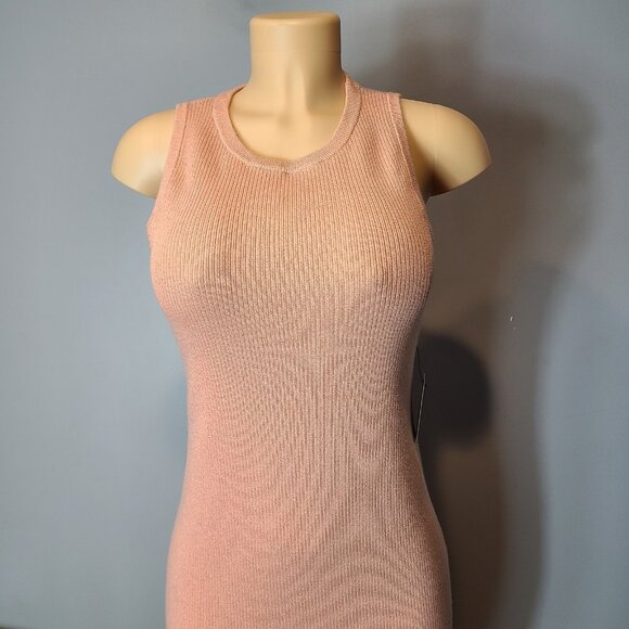 Express Pink Gold Shimmer Ribbed Bodycon Midi Sweater Dress Size Medium New - Picture 9 of 9